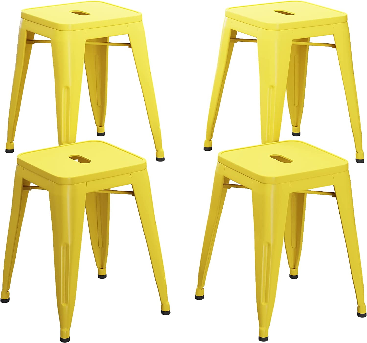 Yellow 18-Inch Backless Metal Stackable Stools, Set of 4