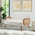thumbnail image 1 of WENTMENT Loveseat Sofa Small Couch for Living Room Teddy Love Seat with Natural Rattan Armrest and Solid Wooden Legs Small Sofa for Small Space, Bedroom, Apartment（White）, 1 of 6