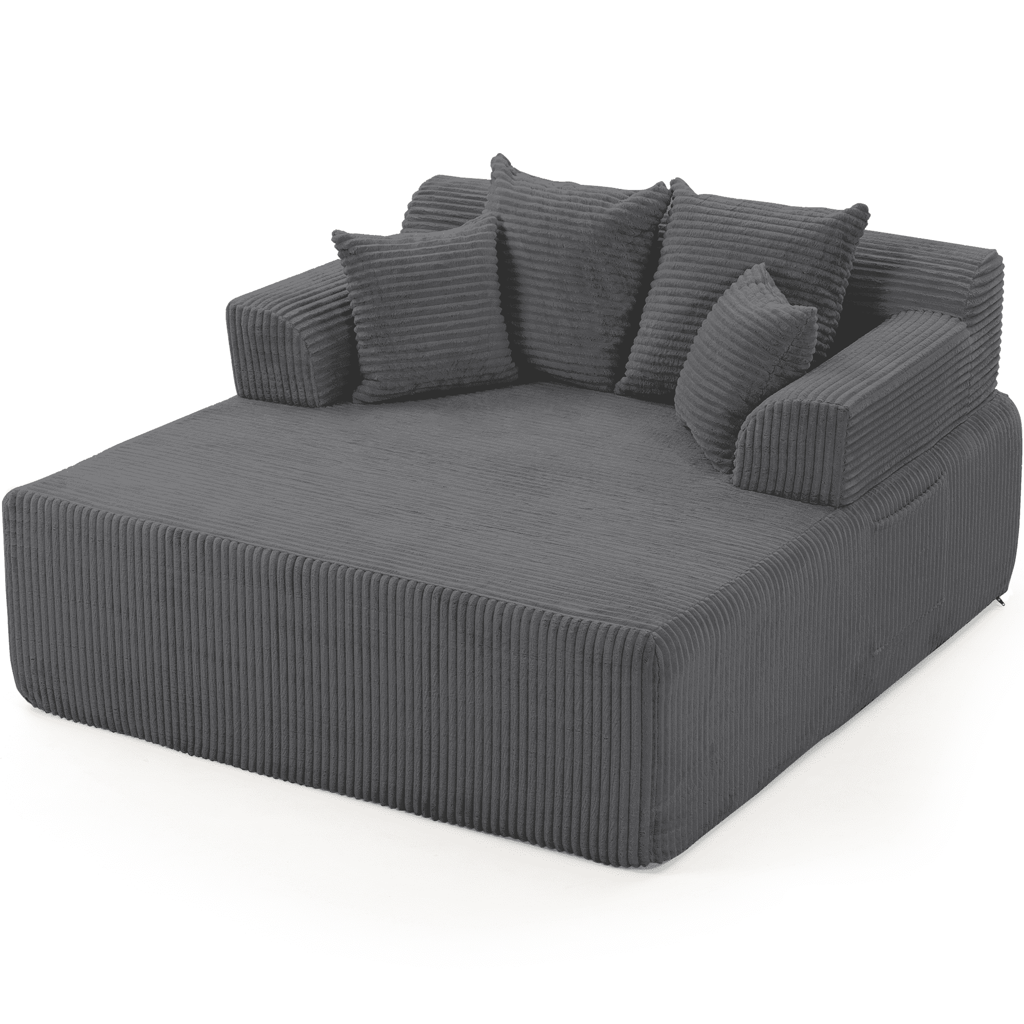 WENTUM 58" Chaise Lounge Chair Indoor, Oversized Corduroy Boneless Sleeper Sofa Bed with Armrests & 4 Pillows No Assembly for Living Room Gray
