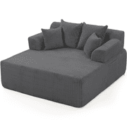 WENTUM 58" Chaise Lounge Chair Indoor, Oversized Corduroy Boneless Sleeper Sofa Bed with Armrests & 4 Pillows No Assembly for Living Room Gray