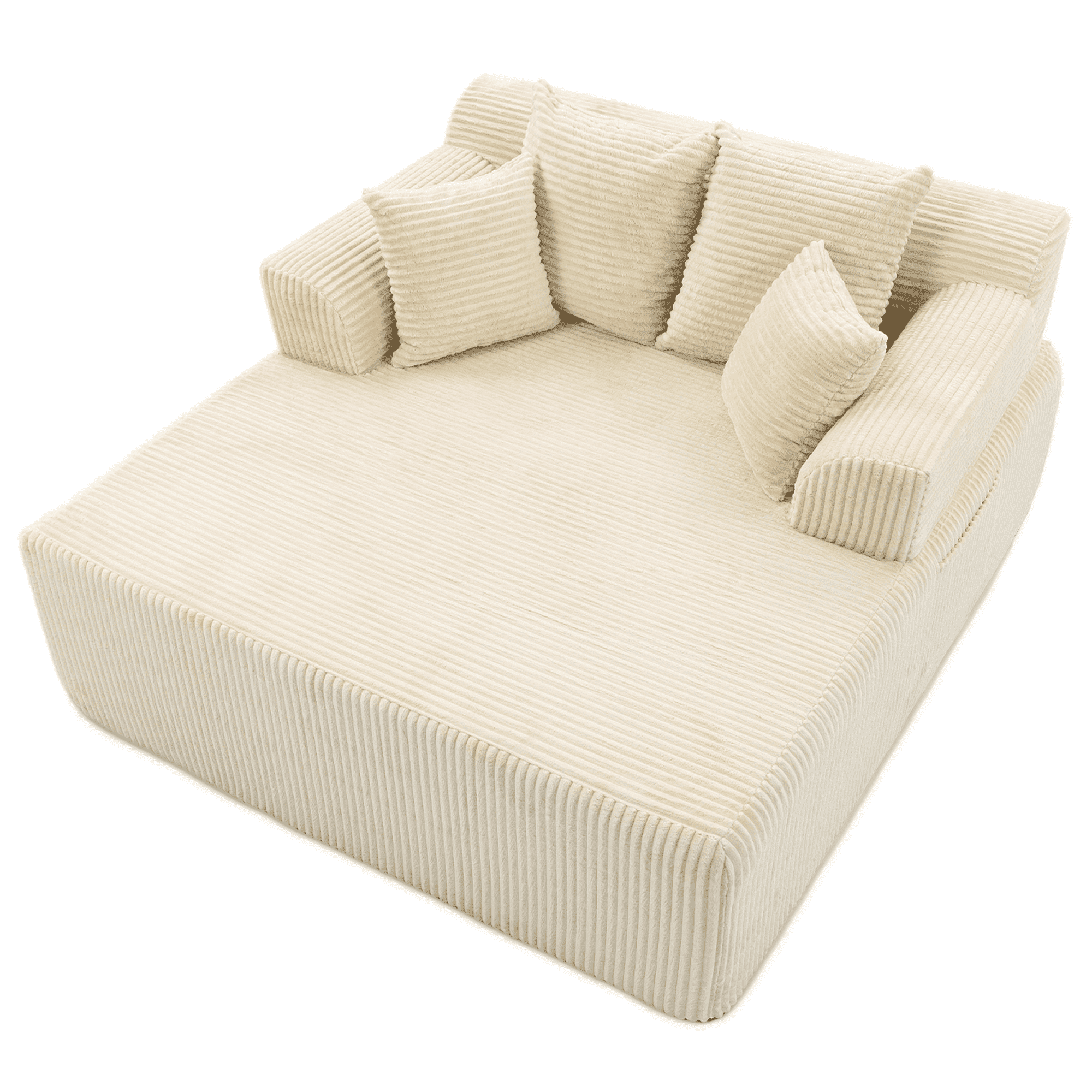 WENTUM 58" Chaise Lounge Chair Indoor, Oversized Corduroy Boneless Sleeper Sofa Bed with Armrests & 4 Pillows, No Assembly for Living Room, Beige