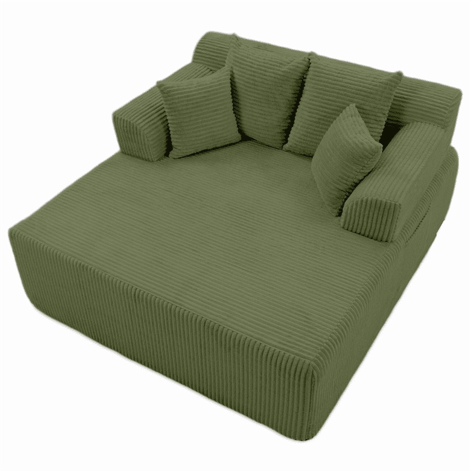WENTUM 58" Chaise Lounge Chair Indoor, Oversized Corduroy Boneless Sleeper Sofa Bed with Armrests & 4 Pillows, No Assembly for Living Room, Green
