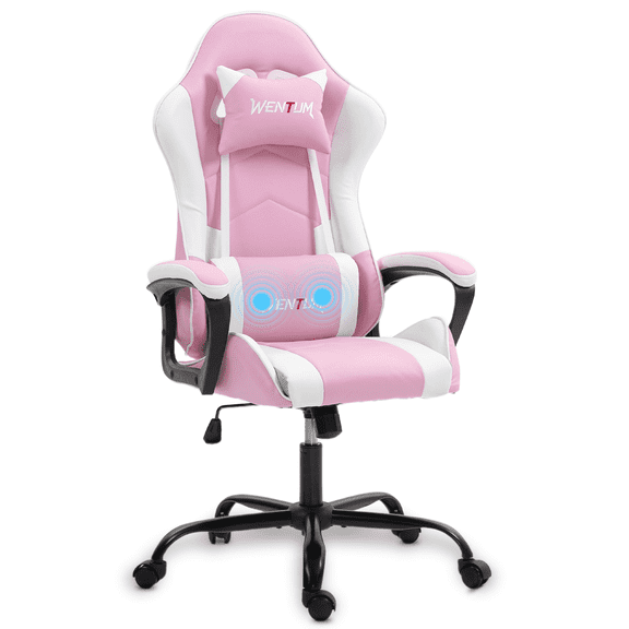 WENTUM Ergonomic Gaming Chair Racing Style Office Chair, Computer Desk Chair, Swivel Reclining PU Leather PC Gamer Chair, Pink
