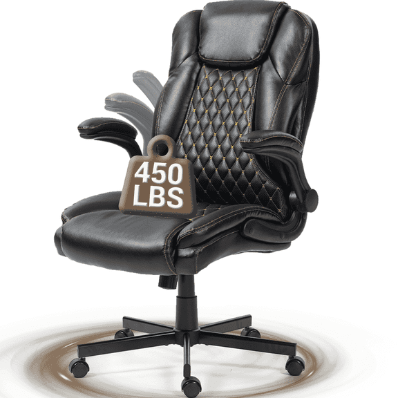 WENTUM High Back Executive Office Chair, Ergonomic Computer Desk Chair with Rocking Function, PU Leather, Flip-Up Armrests and Lumbar Support, Black