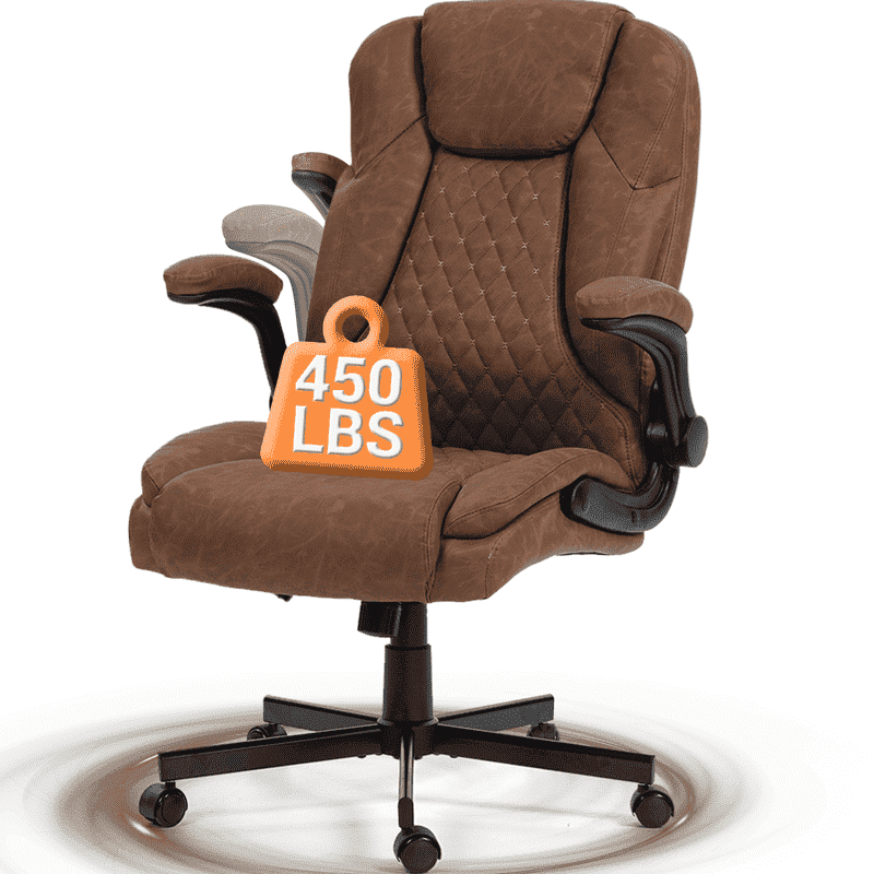 WENTUM High Back Executive Office Chair, Ergonomic Computer Desk Chair with Rocking Function, PU Leather, Flip-Up Armrests and Lumbar Support, Brown