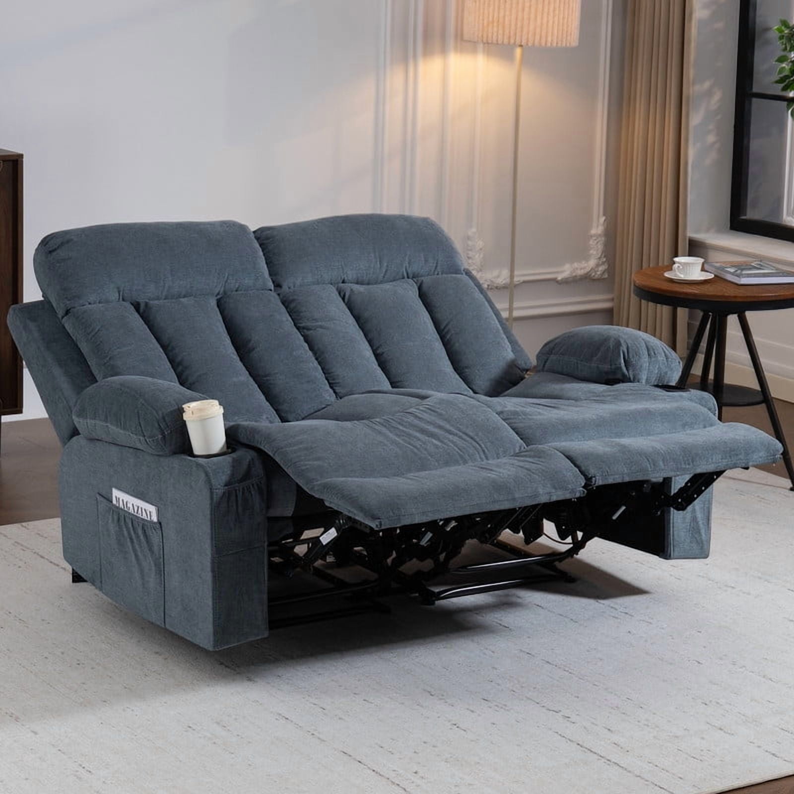 WENTUM Loveseat Recliner Sofa with Cup Holders, 2 Seat Manual Recliner Chair, reclining loveseat couch for Living Room, Home Theater, Small Spaces, Blue