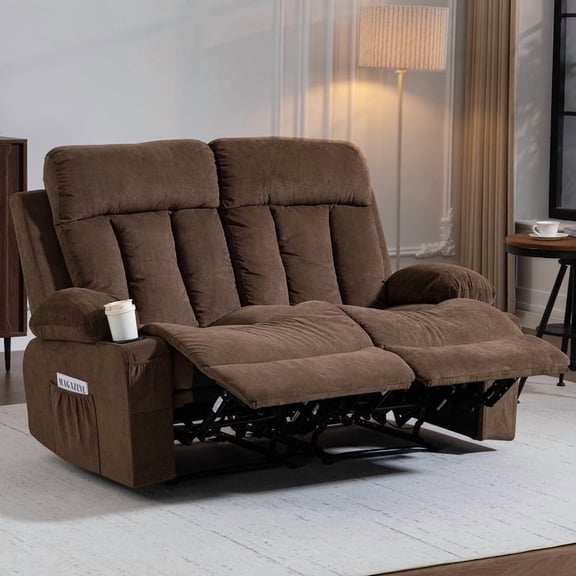 WENTUM Loveseat Recliner Sofa with Cup Holders, 2 Seat Manual Recliner Chair, reclining loveseat couch for Living Room, Home Theater, Small Spaces, Brown