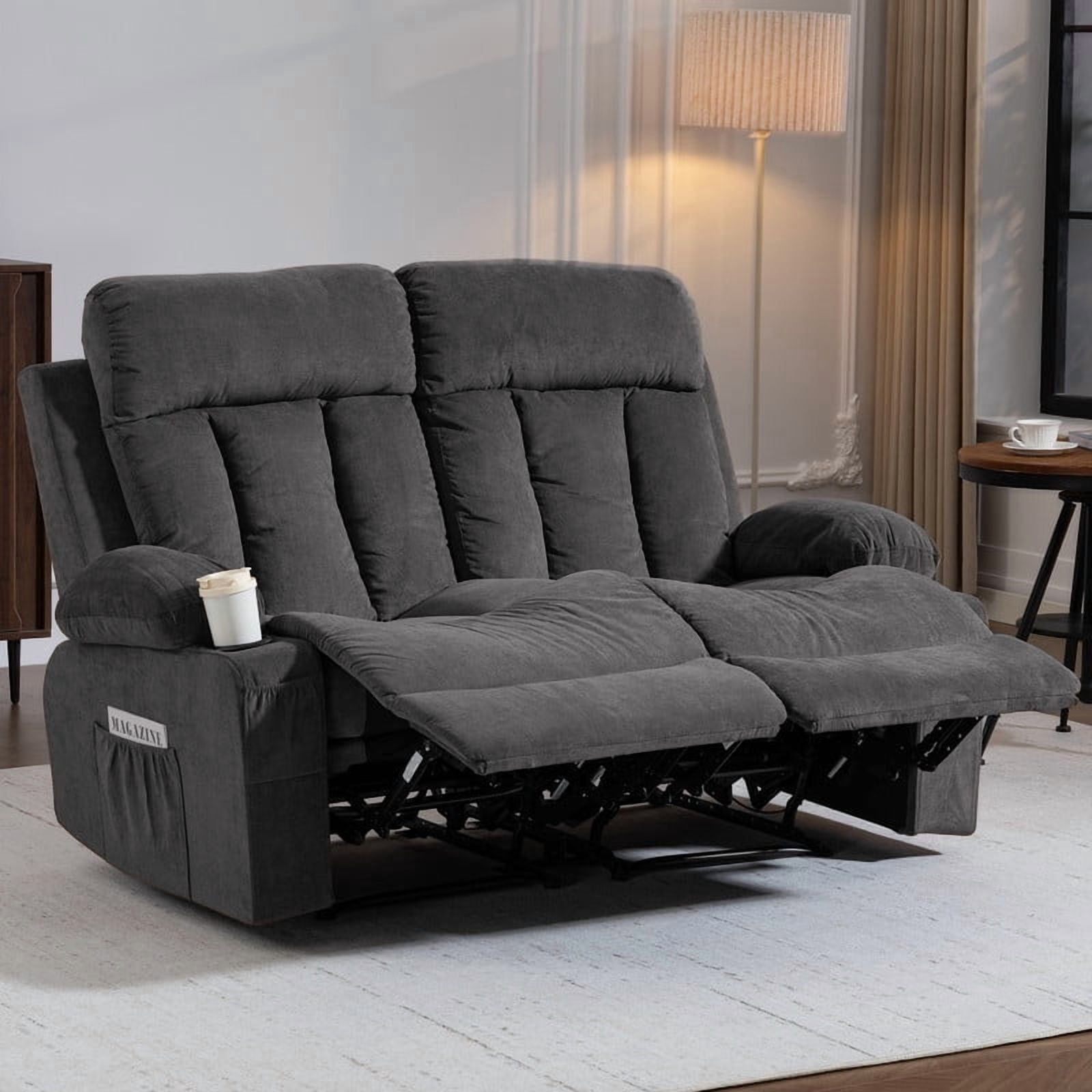 WENTUM Loveseat Recliner Sofa with Cup Holders, 2 Seat Manual Recliner Chair, reclining loveseat couch for Living Room, Home Theater, Small Spaces, Gray
