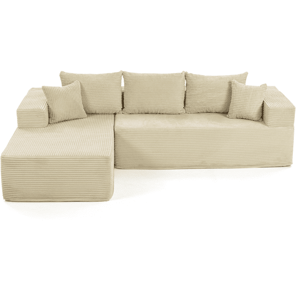 WENTUM Modular Sectional Sofa with L-Shape Chaise, Corduroy Boneless Couches for Living Room, No Assembly, Beige