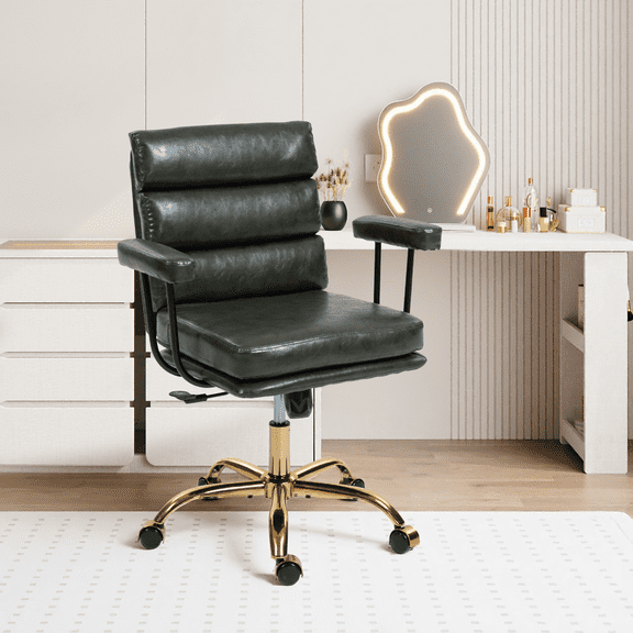 WENTUM Office Chair,Mid Back Home Office Desk Task Chair, Ergonomic PU Leather Computer Rolling Swivel Chair with Padded Armrest, Green