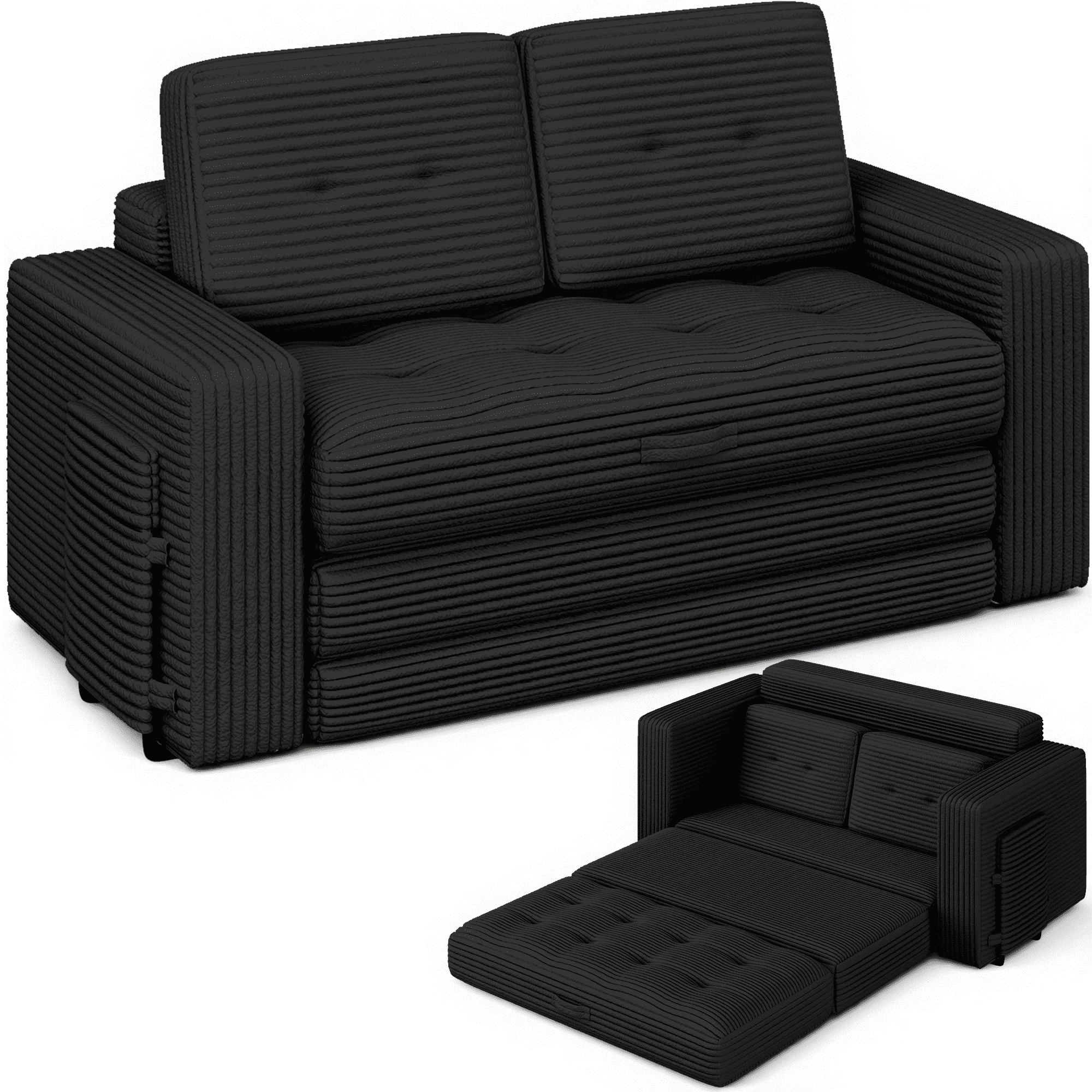 WENTUM Pull Out Loveseat Boneless Couch,Sleeper Sofa, Folding Couch Bed with Pillow for Living Room Bedroom, Black
