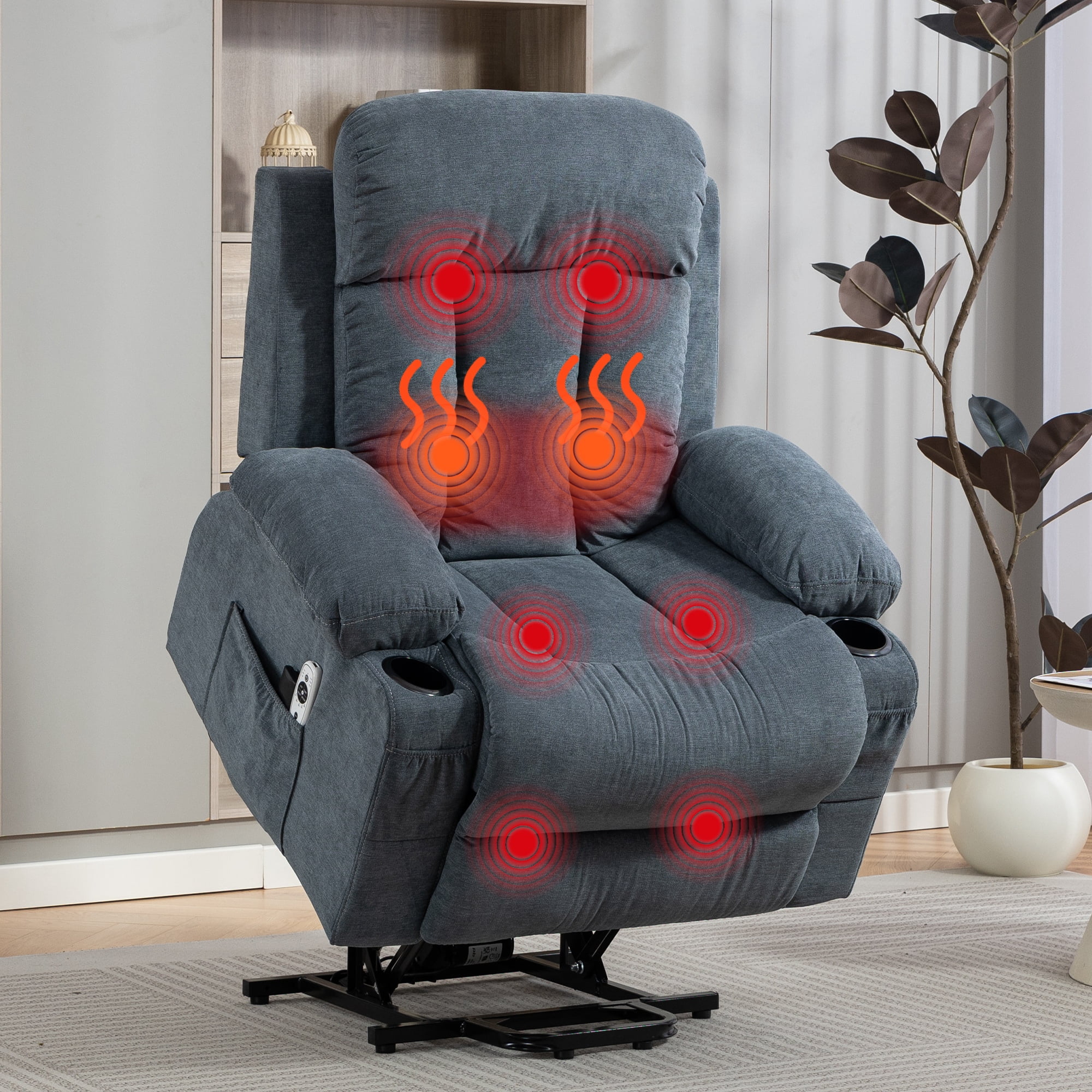WENTUM Power Lift Recliner Chair for Elderly, Heat and Massage, Chair Side Pocket, USB Charge Port, Remote Control for Living Room, Blue