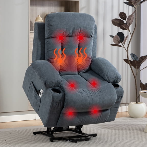 WENTUM Power Lift Recliner Chair for Elderly, Heat and Massage, Chair Side Pocket, USB Charge Port, Remote Control for Living Room, Blue