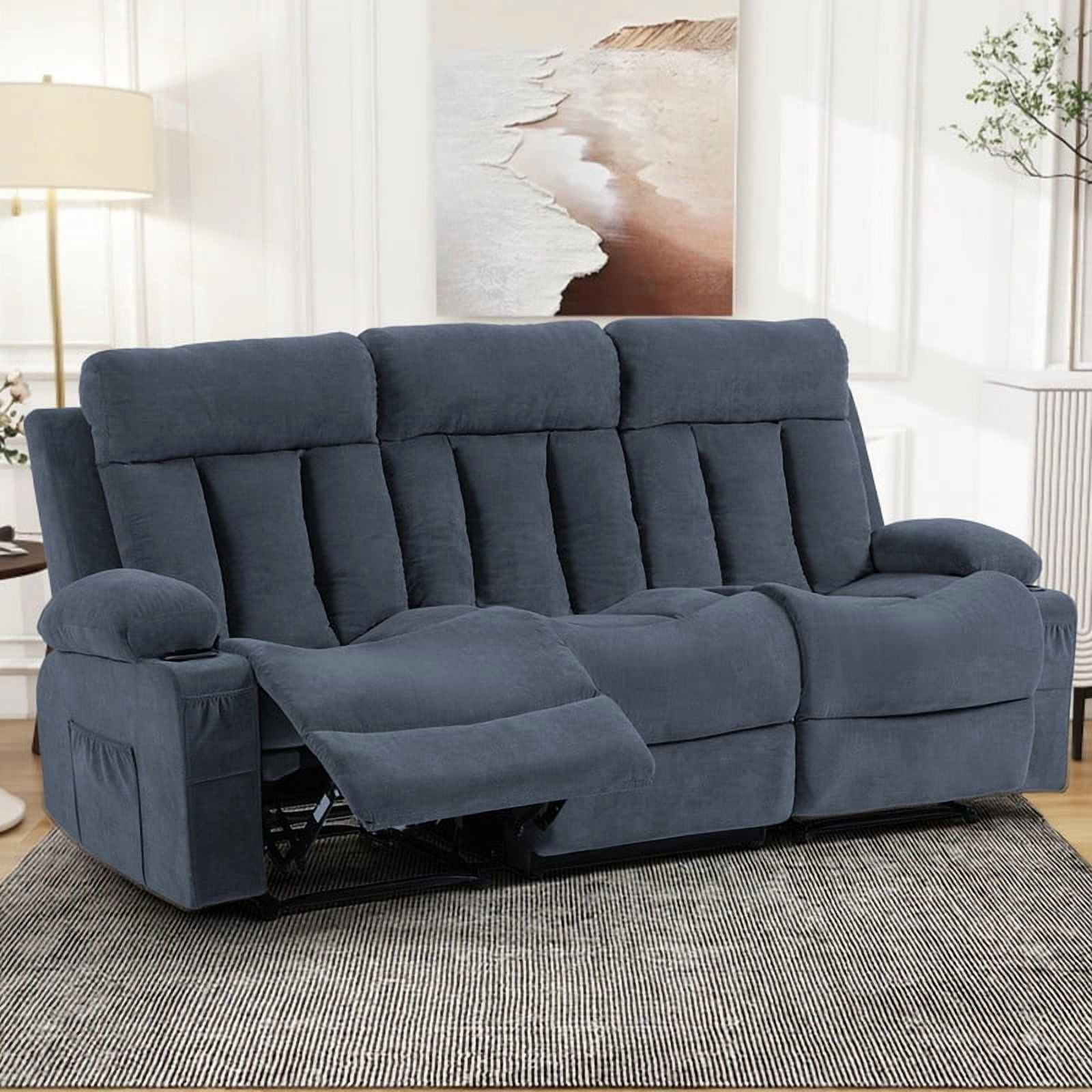 WENTUM Recliner Sofa Set, 3 Seater Recliner Sofa Chair, Manual Reclining Sofa Couch, Triple Recliner Sofa for Living Room, Home Theater, Small Spaces, Blue
