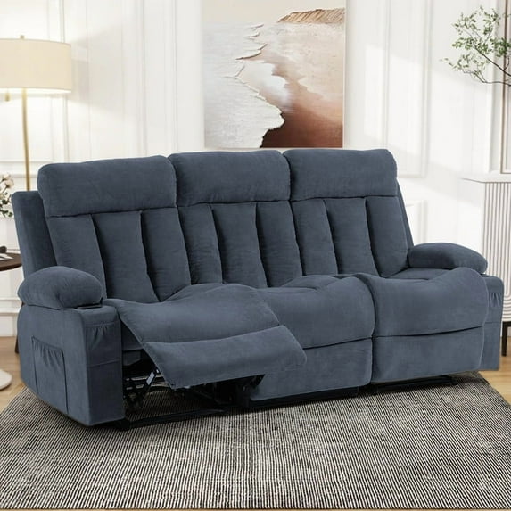 WENTUM Recliner Sofa Set, 3 Seater Recliner Sofa Chair, Manual Reclining Sofa Couch, Triple Recliner Sofa for Living Room, Home Theater, Small Spaces, Blue