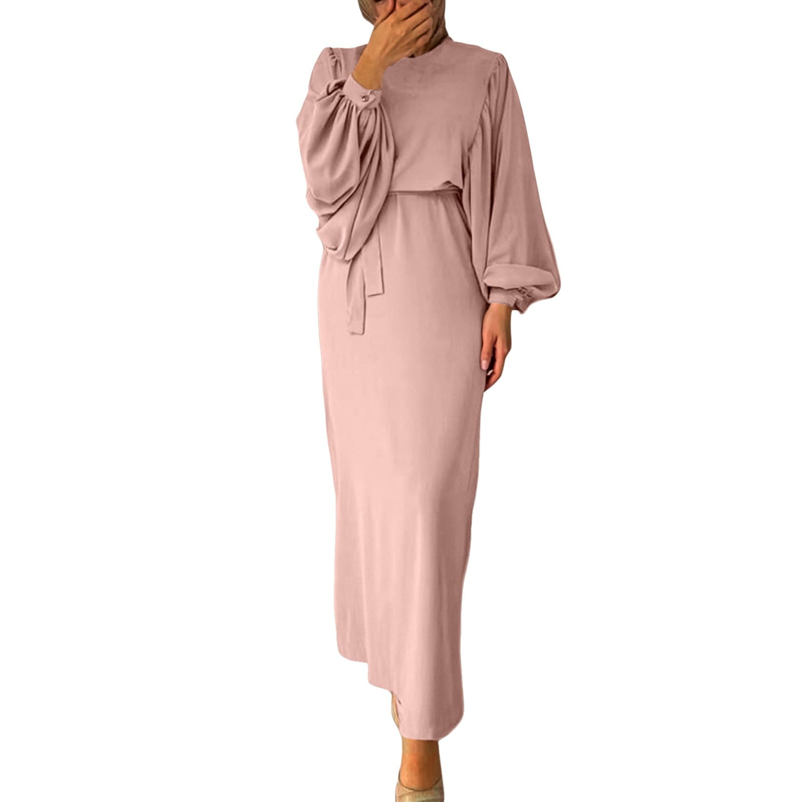 3-Piece Women's Muslim Abaya Dress Set — Dubai Prayer Dress With Hijab & Waist Belt, Modest Islamic Wear