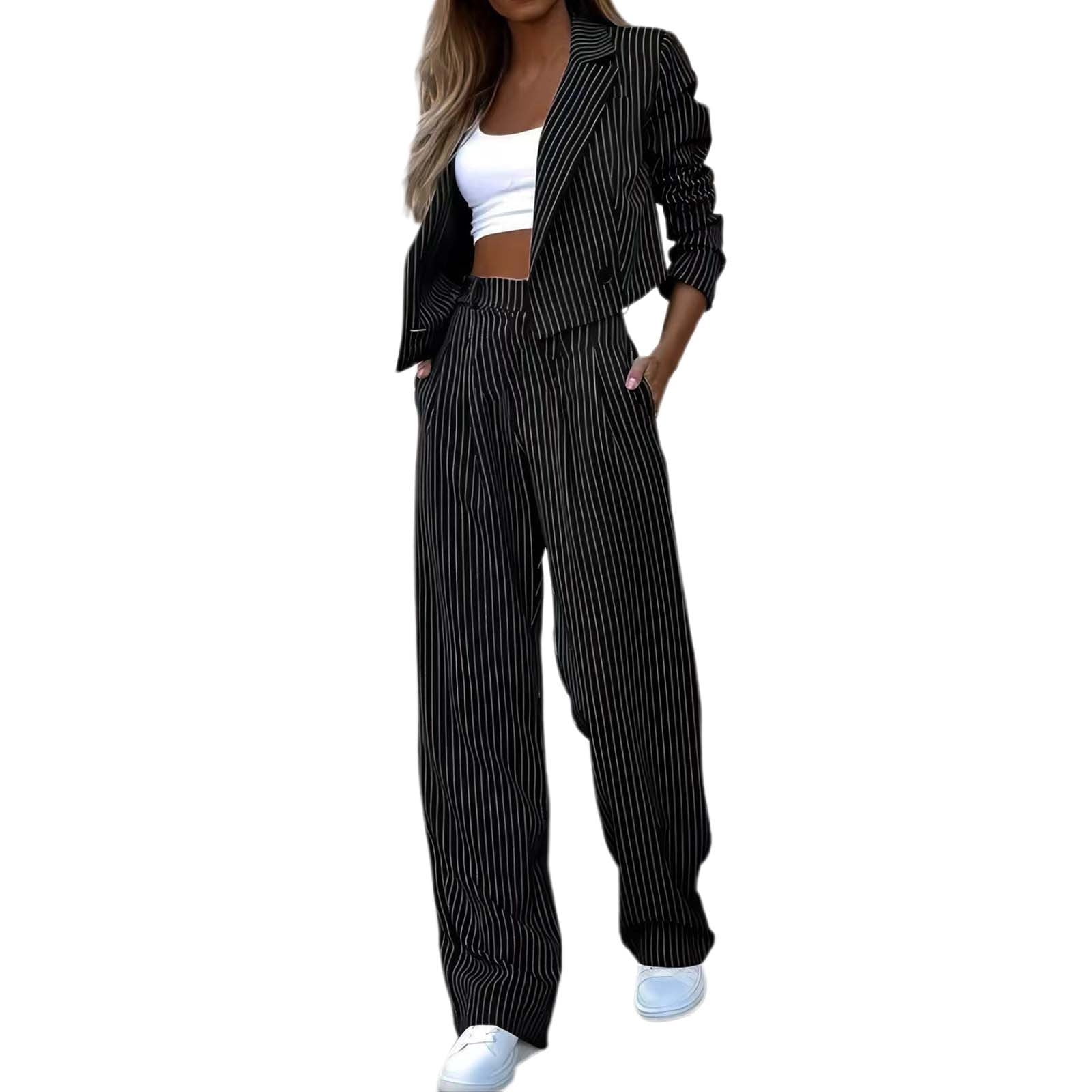 Womens Casual Striped Cropped Suit Pants