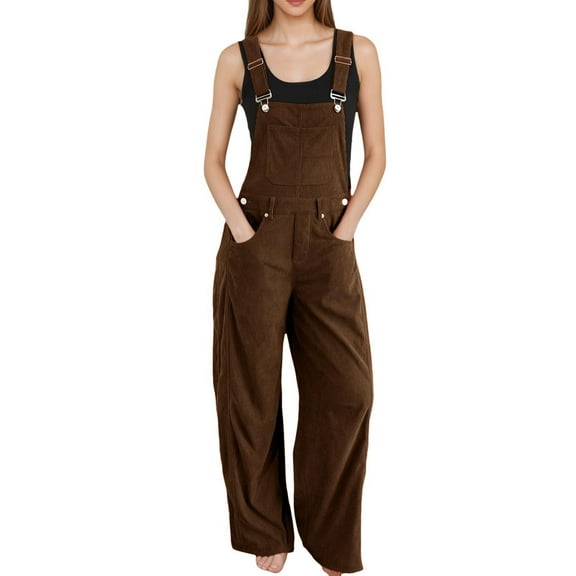 WENWU Corduroy Overalls for Women Barrel Wide Leg Bib Pants Adjustable Strap Workwear Jumpsuits with Pockets Jumpsuit Spandex Jumpsuit Outfit Wedding Guest