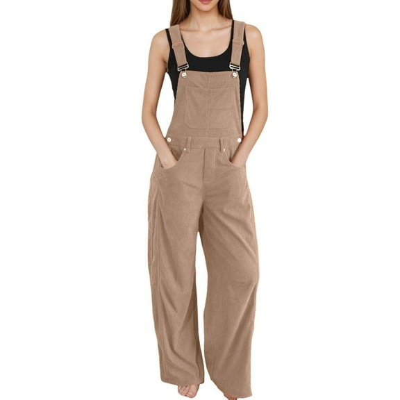 WENWU Corduroy Overalls for Women Barrel Wide Leg Bib Pants Adjustable Strap Workwear Jumpsuits with Pockets Jumpsuit Spandex Jumpsuit Outfit Wedding Guest