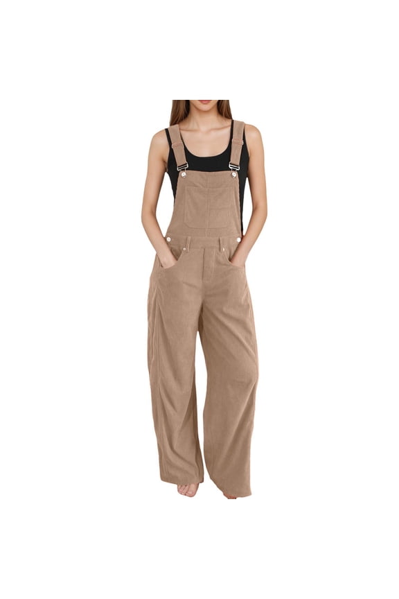 Corduroy Overalls for Women Barrel Wide Leg Bib Pants Adjustable Strap Workwear Jumpsuits with Pockets Jumpsuit Spandex Jumpsuit Outfit Wedding Guest