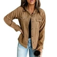 thumbnail image 1 of WENWU Fashion Women Corduroy Jacket Turn Down Collar Long Sleeve Pockets Button Up Coat Olive Utility Jacket Trending Coats, 1 of 5