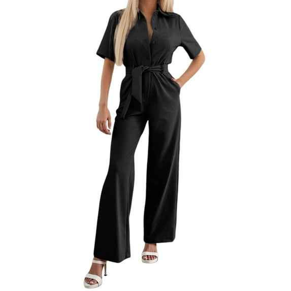 WENWU Jumpsuit Women's Elegant Long Short Sleeve Plain Jumpsuit Festive Summer Casual Playsuit Romper with Belt off the Shoulder Rompers for Women Designer Jumpsuits