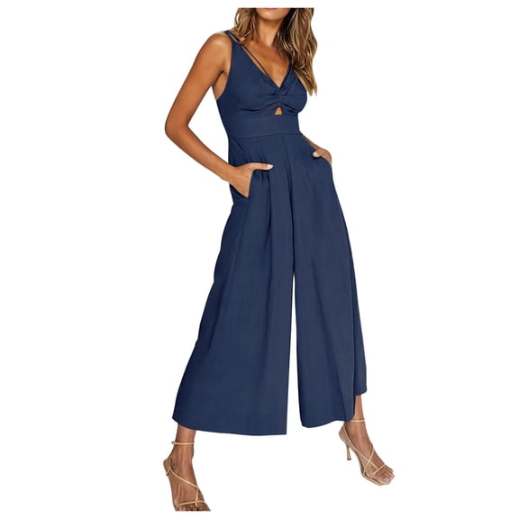 WENWU Ladies Casual Jumpsuit Spaghetti Strap Loose Jumpsuit Overalls Pockets Summer Fashion Harem Women S Jumpsuit New Years Jumpsuit