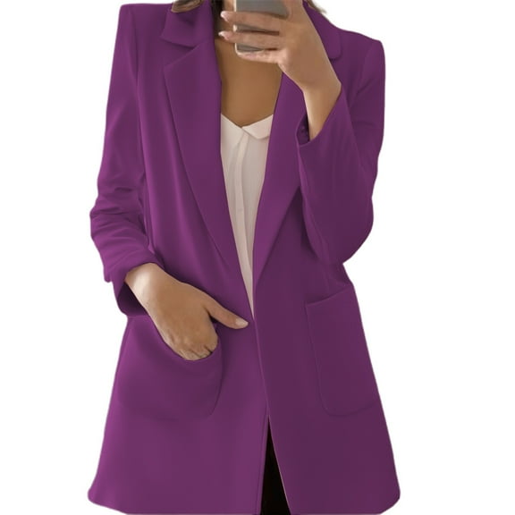 WENWU Ladies Long Sleeve Solid Color Jacket for Women Casual Business Suit Coat Stylish Workwear Outerwear Juniors Outerwear Women S down Jacket with Hood