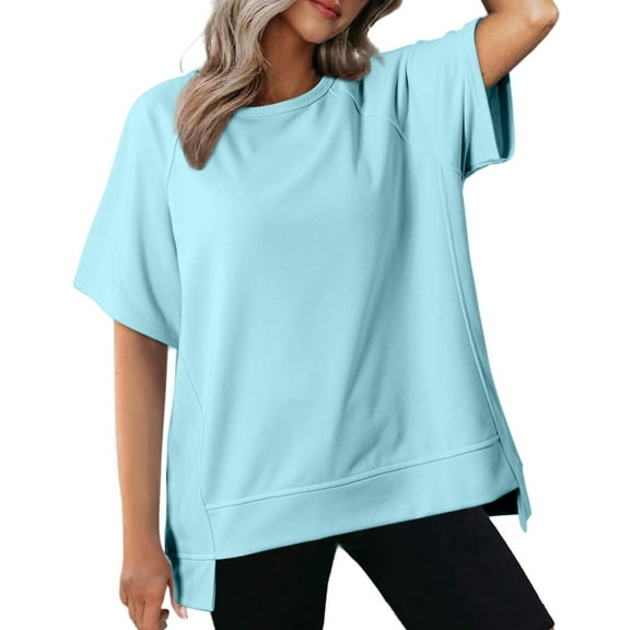 WENWU Oversized T Shirts for Women Crewneck Short Sleeve Casual Summer Tops Lightweight Loose High Low Blouse Womens Shirts Long Sleeve Burnout Tee Shirts