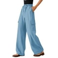thumbnail image 1 of WENWU Pants for Women Business Casual Outfits for Women Sky Blue Baggy Pants Women Loose Pants for Women Trousers High Waisted with Pockets Summer Pants for Women 2025, 1 of 4