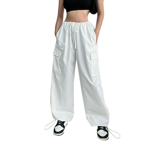 WENWU Pants for Womens Pants Casual White Work Pants Women Loose Pants Wide Leg Cargo Pants for Women with Pockets Fall Pants for Women