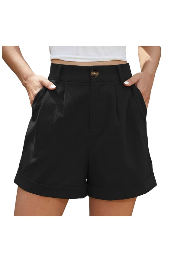 Shorts for Women Women Summer High Waist Linen Shorts Roll Up Pleated Zippered Wrap Hem Wide Leg Shorts With Pockets