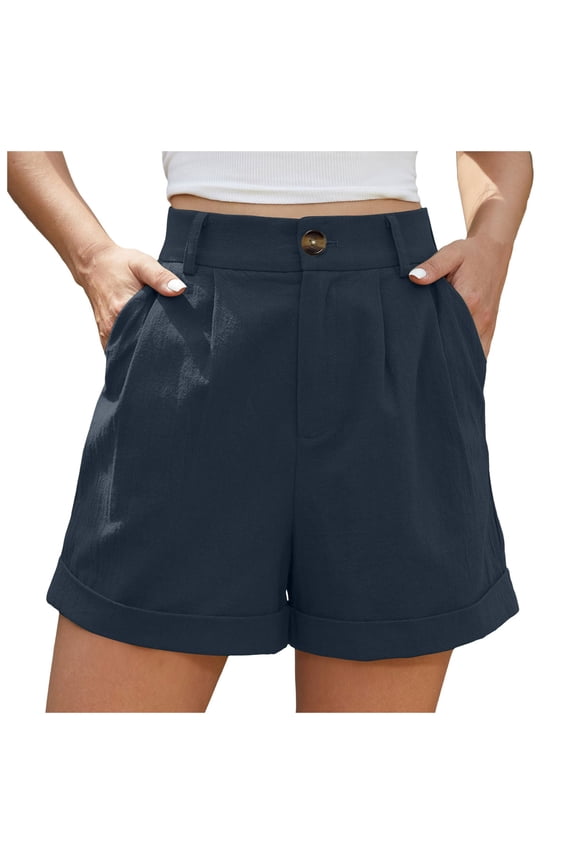 Shorts for Women Women Summer High Waist Linen Shorts Roll Up Pleated Zippered Wrap Hem Wide Leg Shorts With Pockets