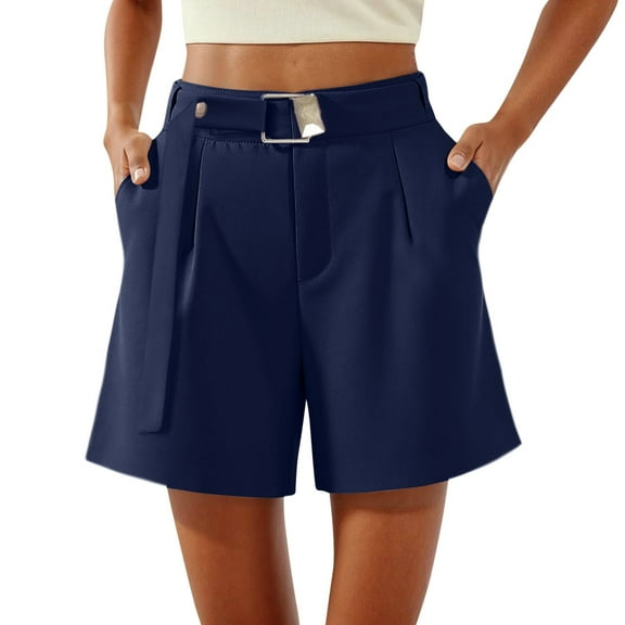 WENWU Shorts for Women Women's Casual Summer Shorts A Line High Waist Belted Comfortable Stretch Daily Wear Soft Lightweight Breathable Loose Fit