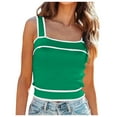 thumbnail image 1 of WENWU Square Neck Knit Crop Tank TopsSlim Color Block Sleeveless Shirt Atmosphere Top Top for Women, 1 of 4