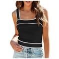 thumbnail image 1 of WENWU Square Neck Knit Crop Tank TopsSlim Color Block Sleeveless Shirt Atmosphere Top Top for Women, 1 of 4