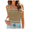 thumbnail image 1 of WENWU Square Neck Knit Crop Tank TopsSlim Color Block Sleeveless Shirt Atmosphere Top Top for Women, 1 of 4