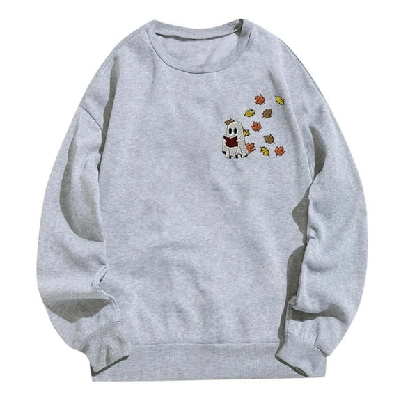 WENWU Sweatshirt for Women Sweat Shirts Women Long Sleeve Womens Pullover Tops Light Gray Cute Crewneck Sweatshirt Womens Clothing Fall Trendy Clothes