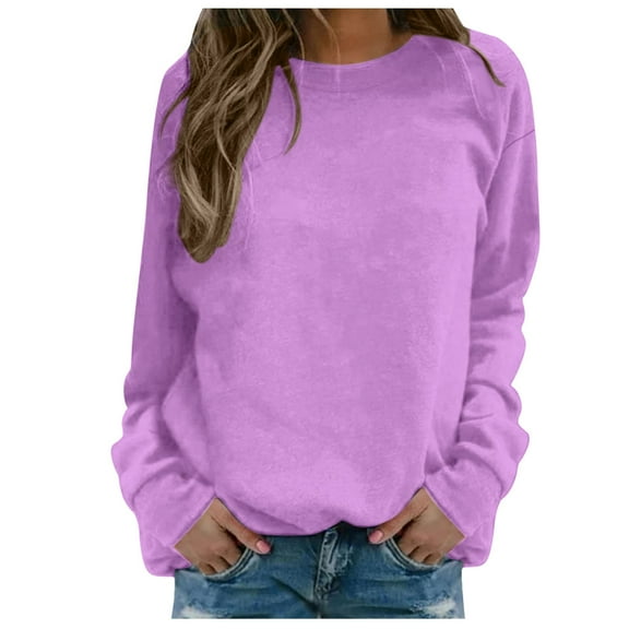 WENWU Sweatshirt for Women Sweat Shirts Women Long Sleeve Womens Pullover Light Purple Comfort Colors Crewneck Sweatshirt Women Fall Daily Wear