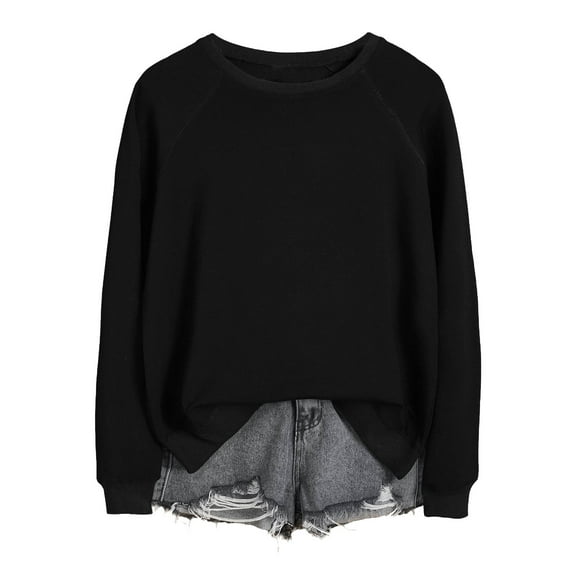 WENWU Sweatshirt for Women Sweat Shirts Women Long Sleeve Womens Pullover Tops Black Womens Crewneck Sweatshirt Womens Fall Outfits Daily Wear