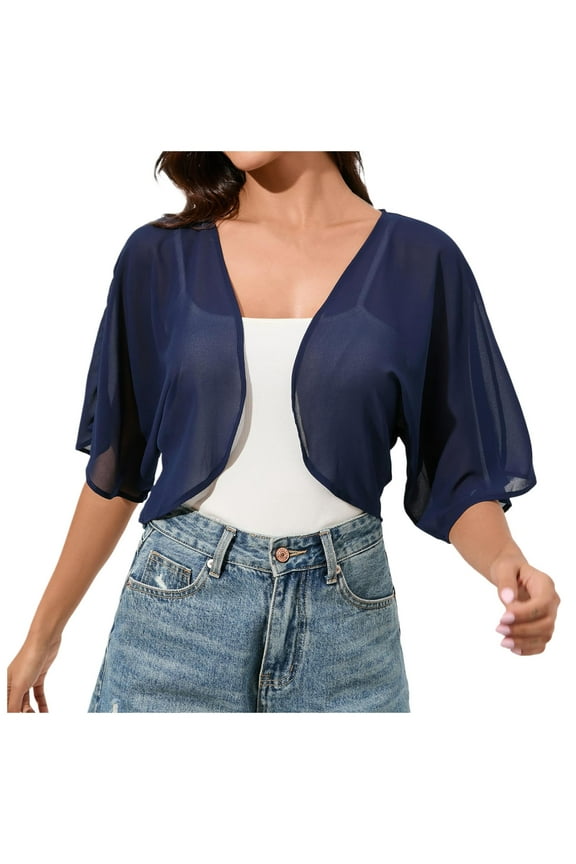 Women Chiffon Open Front 3/4 Sleeve Cropped Cardigan Lightweight Sheer Tops for Dress Maternity Fashion for Fall Sweater with Sleeves