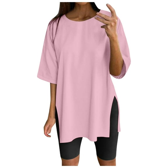 WENWU Women Oversize Sports Shirt Short Sleeve Blouses Summer Loose Tops Functional Shirt Tunic Loose with Slits Long Sleeve Shirt Womens Athletic Tops Short Sleeve