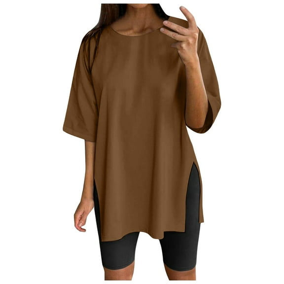 WENWU Women Oversize Sports Shirt Short Sleeve Blouses Summer Loose Tops Functional Shirt Tunic Loose with Slits Long Sleeve Shirt Womens Athletic Tops Short Sleeve