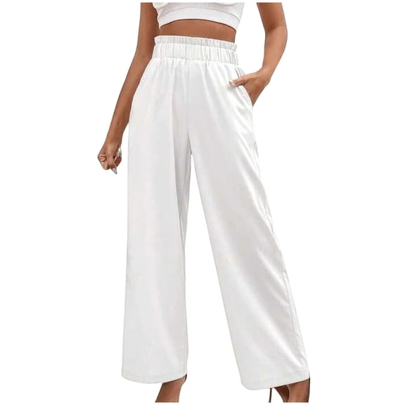 WENWU Women Pants Business Casual Pants for Women White Baggy Pants Womens Comfy Work Pants Wide Leg Pants Summer Pants