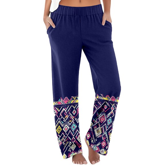 WENWU Women Pants Ladies Casual Pants Dark Blue Trousers for Women Lounge Pants Elastic Waist Pants for Women Fall Pants