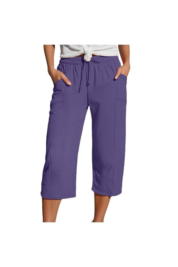Women'S Pants Ladies Casual Pants Light Purple Work Pants Women Loose Pants High Waist Wide Leg Pants with Pockets Womens Capris for Summer