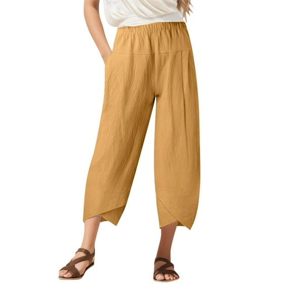 WENWU Women'S Pants Woman Pants Casual Yellow Pants Womens Lounge Pants High Waist Pants Women with Pockets Summer Pants for Women 2025