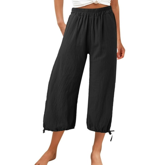 WENWU Women'S Pants Womens Casual Pants Black Baggy Pants Loose Pants for Women Wide Legged Pants with Pockets Summer Pants for Women 2025