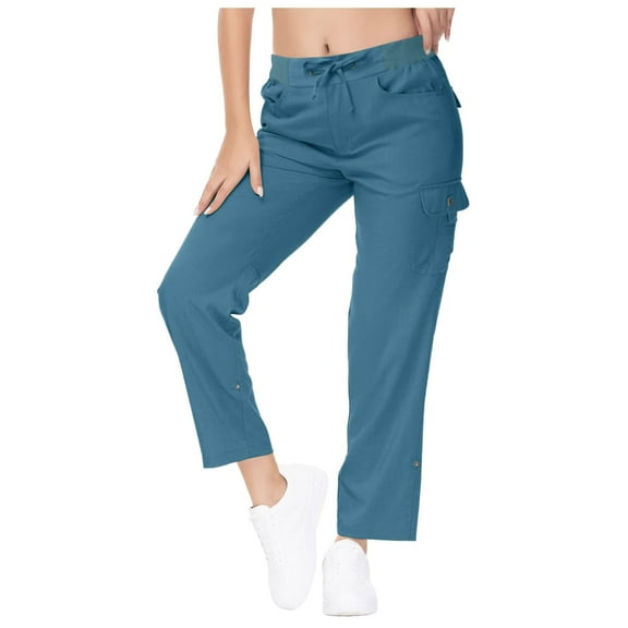 WENWU Women'S Pants Womens Pants Casual Blue Womens Pants Comfortable Pants for Women for Work Wide Leg Trousers with Pockets Summer Pants