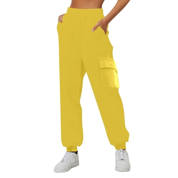 WENWU Women'S Pants for Women Casual Yellow Womens Pants Loose Pants for Womens Wide Leg Pants Fall Pants for Women